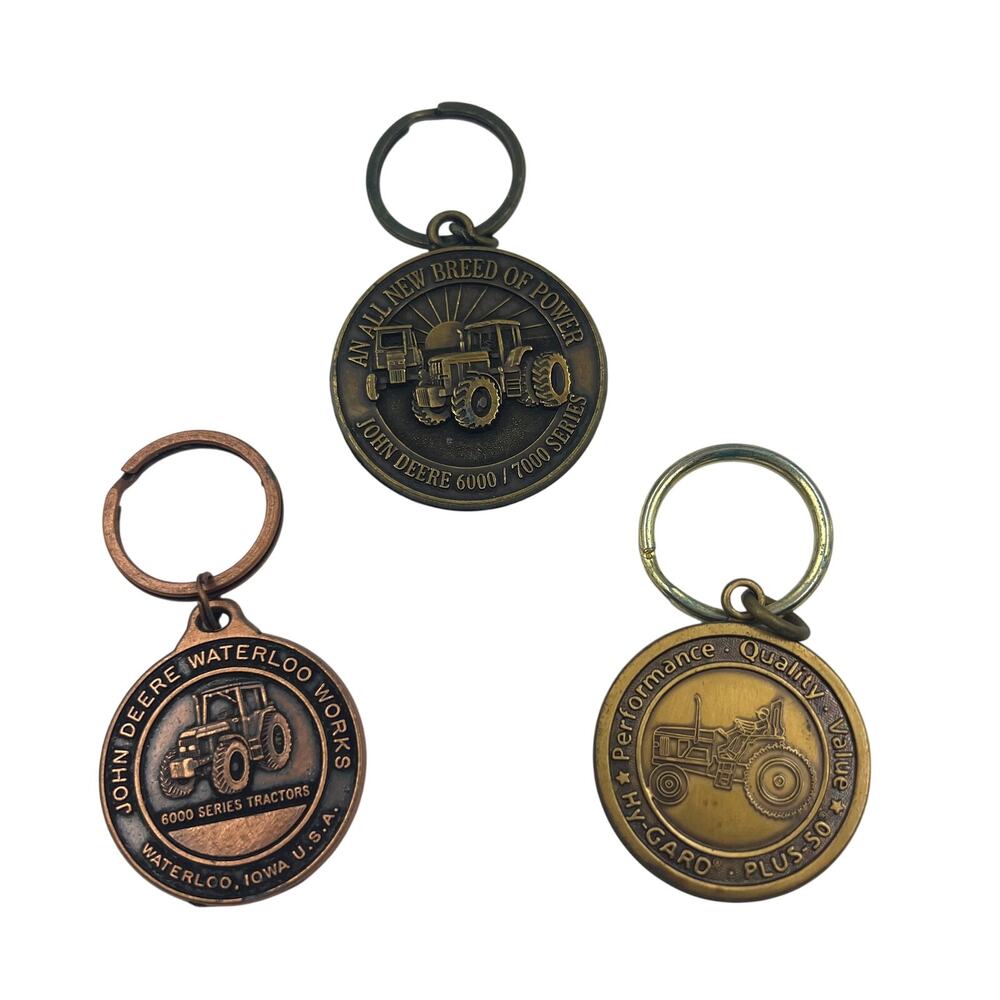 Vintage Lot 3 John Deere Keychains Waterloo Works Hy-Garo 6000/7000 Series